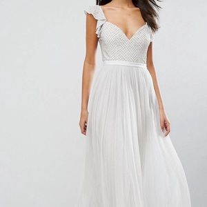 Needle&thread swan tulle maxi dress w/ sleeves